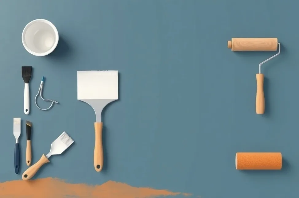 Outils de peinture disposés dans l'ordre des étapes du chantier