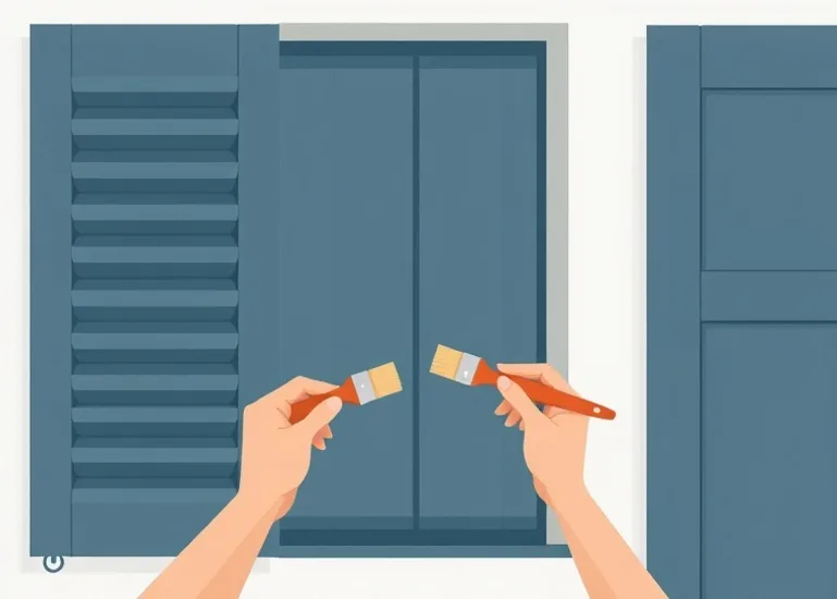 Mise en peinture au pinceau de volets et d'encadrements en bois