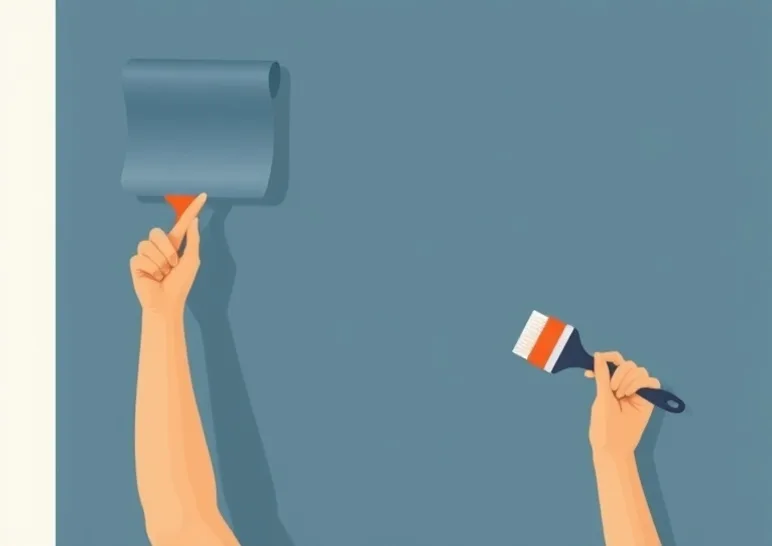 Pose de papier peint, rouleau et brosse à maroufler